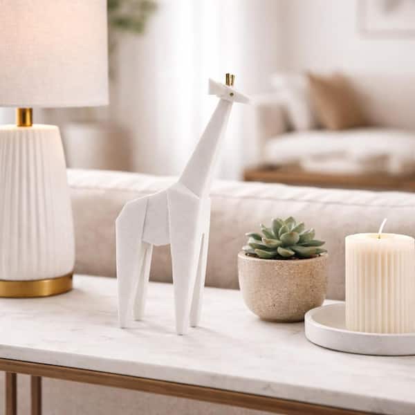 White 9 in. x 16 in. Resin Geometric Giraffe Statuary