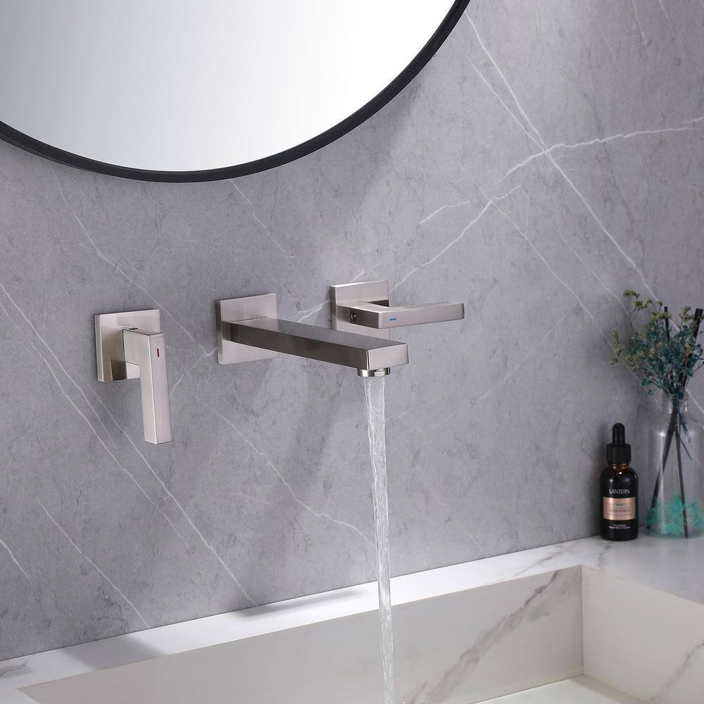 Brushed Nickel Two-Handle Wall Mounted Bathroom Faucet