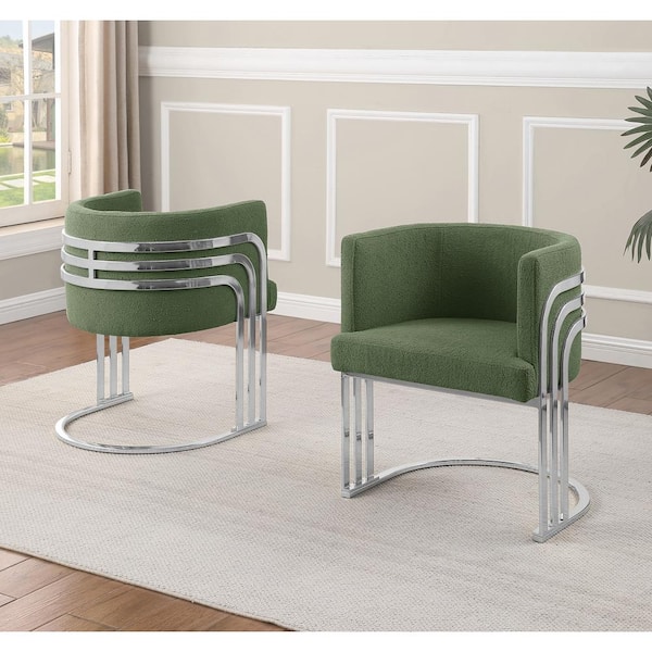 Best Quality Furniture Cora Green Teddy Fabric Side Chair Set of 2 With Chrome Base