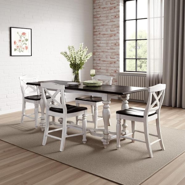 Benjara Orso Off White and Brown Wood 84 in. 4-Legs Dining Table Seats ...