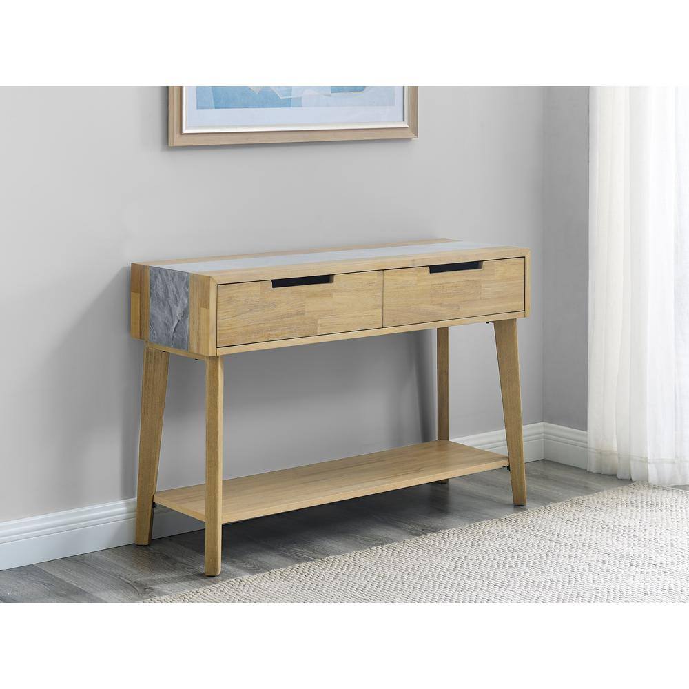 Calgary Natural Acacia and Gray Stone Sofa Table with Storage