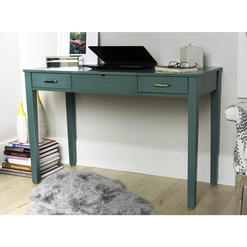 Ainsley Turquoise Solid Wood Vanity Desk with Mirror and USB