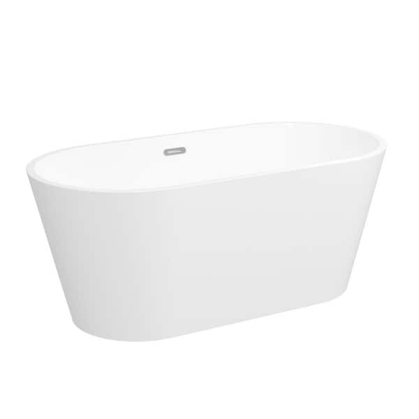 59.1in. x 29.5in. Acrylic Soaking Tub with Center Drain Classic Slotted Overflow Bathtub in Polished Glossy White