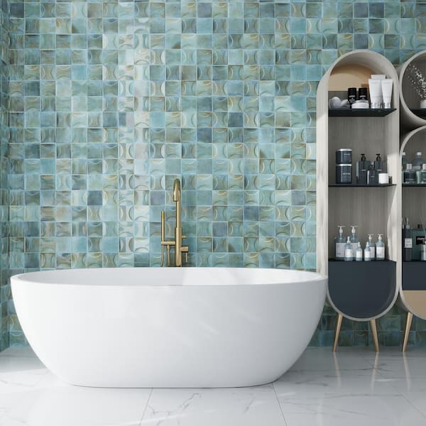 Antiek Blue 3.94 in. x 3.94 in. Glossy Ceramic Square Deco Wall Tile (5.39 sq. ft./case) (50-pack)