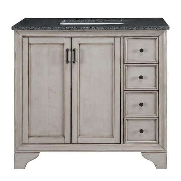 Home Decorators Collection Hazelton 37 in. W x 22 in. D x 35 in. H Single Sink Freestanding Bath Vanity in Antique Gray with Dark Gray Granite Top