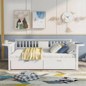 White Full size Daybed with 2-Drawers, Wood Slat Support