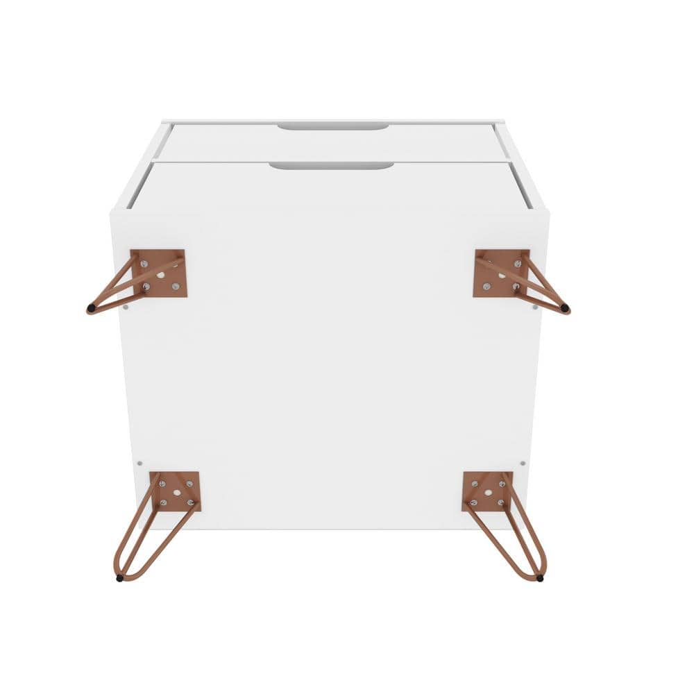 Rockefeller 2-Drawer White Wood Nightstands with Metal Legs, Set of 2