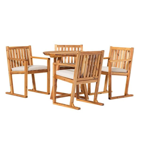 Welwick Designs Natural 5-Piece Modern Slatted Wood Geometric Outdoor ...