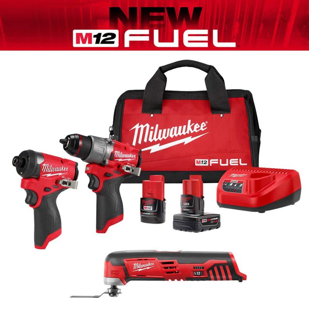 Milwaukee M12 FUEL 12-Volt Li-Ion Brushless Cordless Hammer Drill and Impact Driver Combo Kit (2-Tool) with M12 Multi-Tool -  3497-22-2426