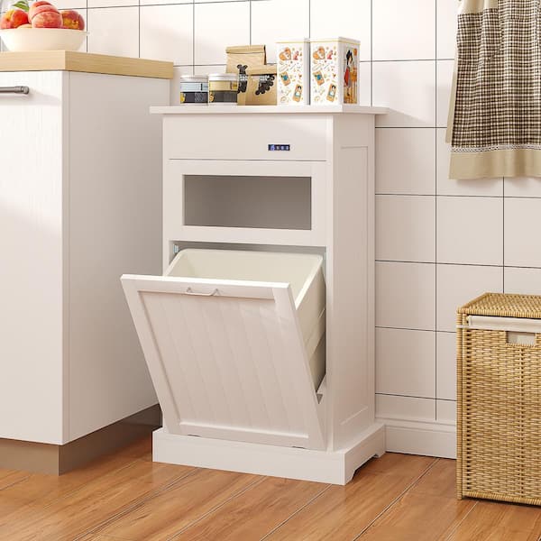 10-13 Gallon Tilt-Out Trash Can Cabinet White MDF 20.47 in. Sideboard with Flip Door and Deodorizer