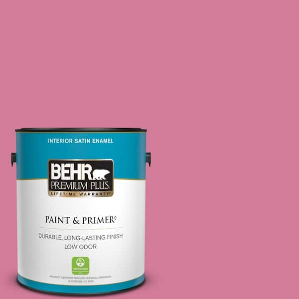 BEHR PREMIUM PLUS 1 gal. #P130-5 Little Bow Pink Satin Enamel Low Odor Interior Paint & Primer