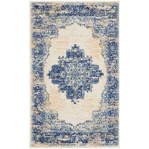 Nourison Grafix White 3 ft. x 5 ft. Persian Medallion Transitional Kitchen Area Rug