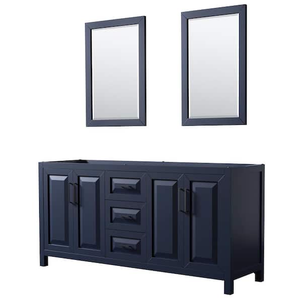 Wyndham Collection Daria 71 in. W x 21.5 in. D x 35 in. H Double Bath Vanity Cabinet without Top in Dark Blue with 24 in. Mirrors