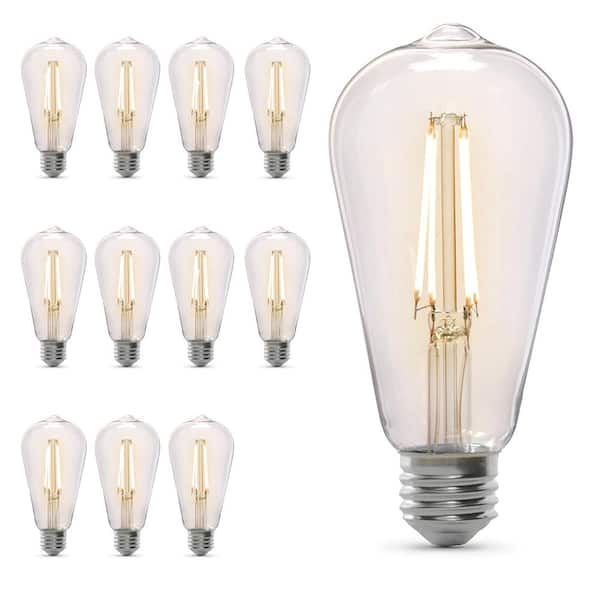 Feit Electric 60-Watt Equivalent ST19 Straight Filament Dusk to Dawn Clear Glass E26 Vintage Edison LED Light Bulb Soft White(12-Pack)