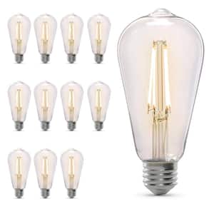 60-Watt Equivalent ST19 Straight Filament Dusk to Dawn Clear Glass E26 Vintage Edison LED Light Bulb, Daylight (12-Pack)