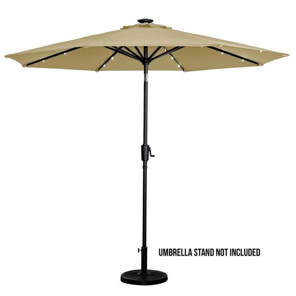 SunRay 9 ft. Round Solar Lighted Market Patio Umbrella in Taupe