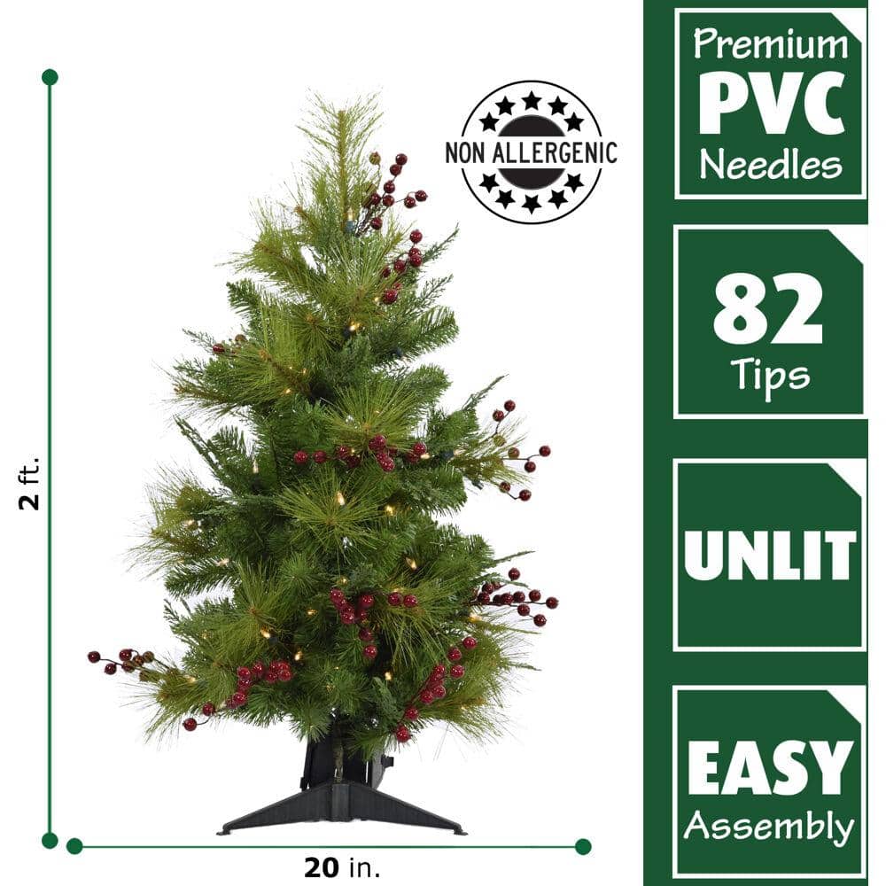 24" White Pine Tabletop Christmas Tree with LED Lights
