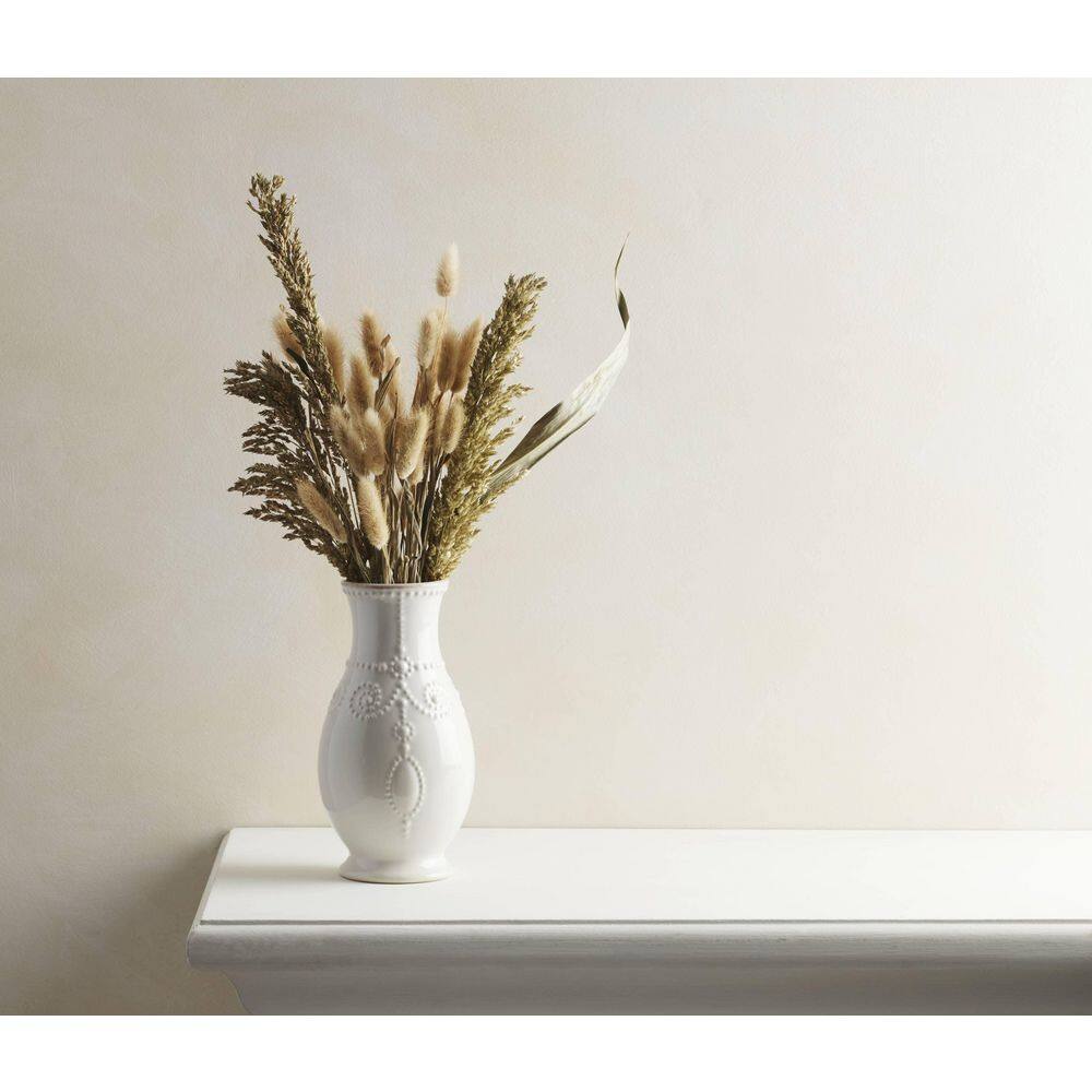 White Ceramic Fluted Table Vase with Embossed Design