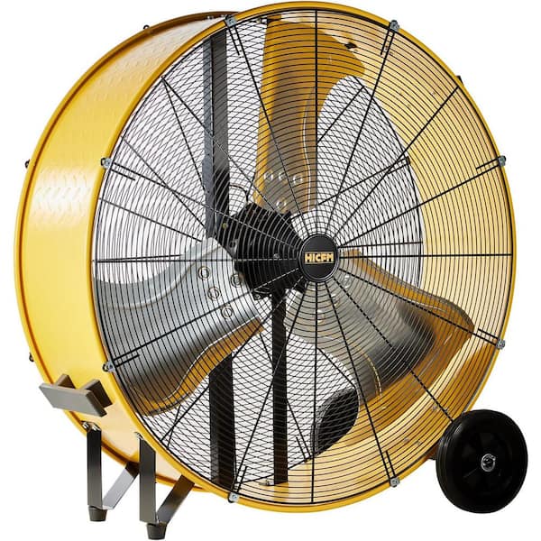 36 in. 21100 CFM Innovation Direct Drive Heavy Duty Barrel Fan, Turbo Blade and Low Noise Drum Fan in Yellow