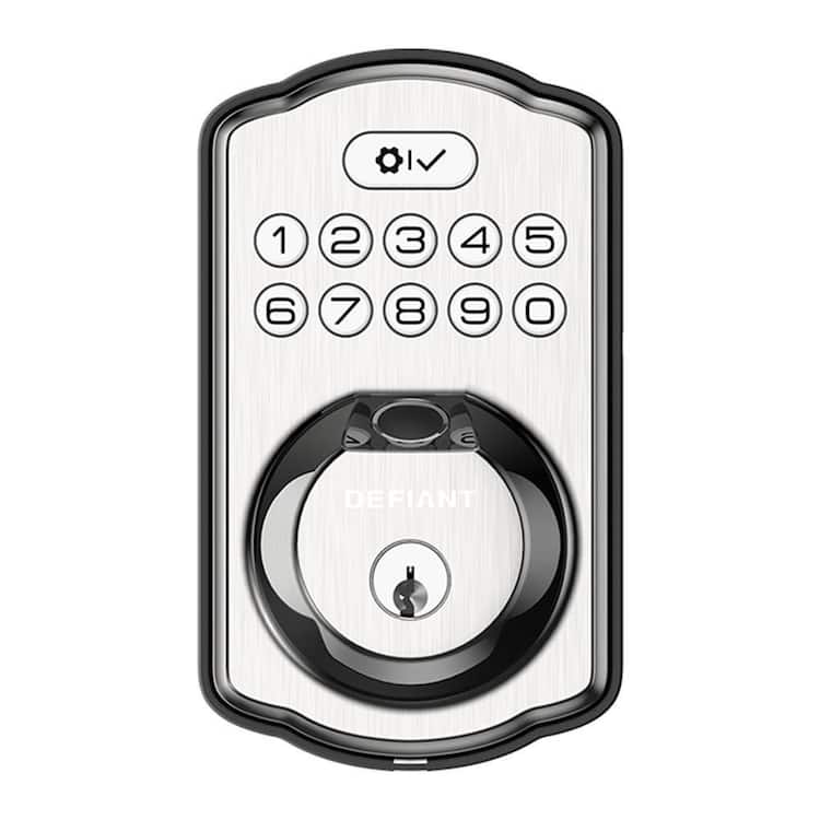 Defiant Single Cylinder Castle Electronic Deadbolt Satin Nickel with Biometric Fingerprint and