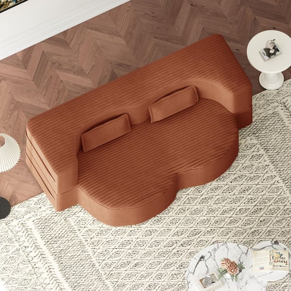 Polibi 78 in. Square Arm Corduroy Sofa in Orange with Plush