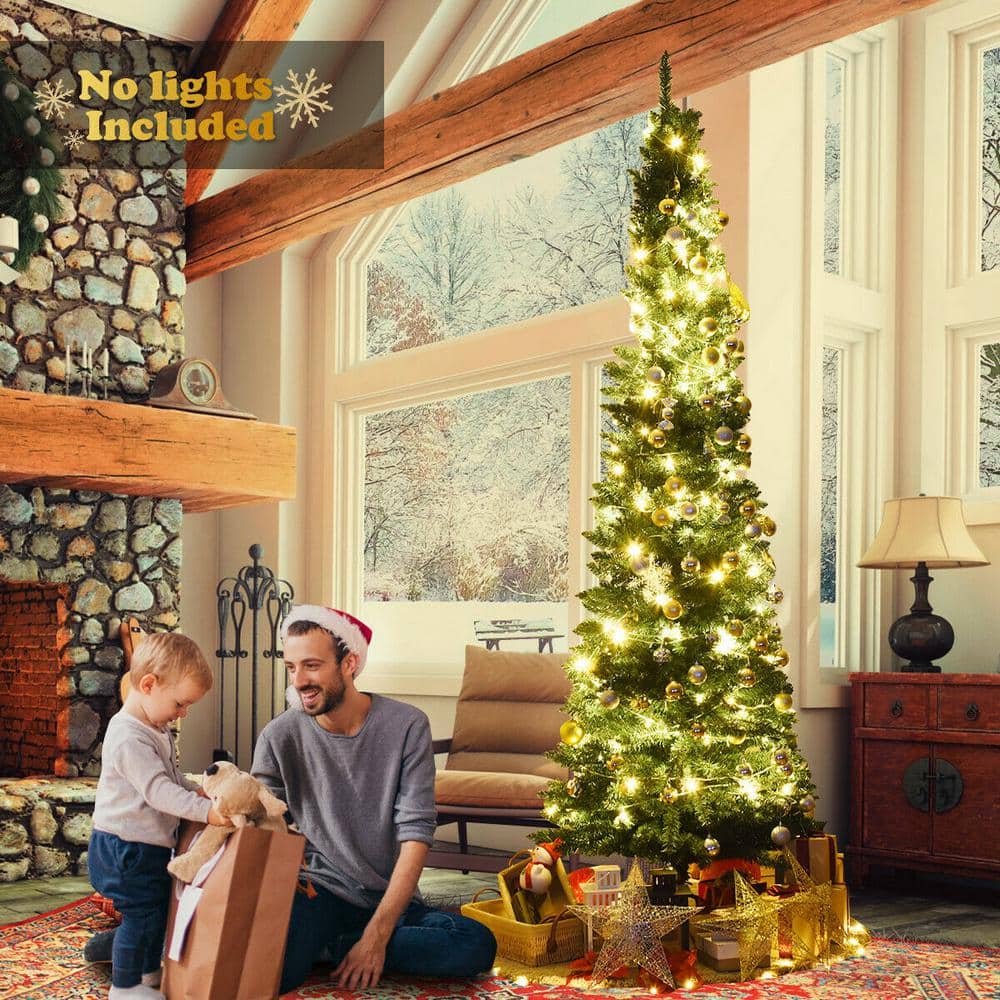 Slim Green PVC 9' Artificial Christmas Tree with Metal Stand