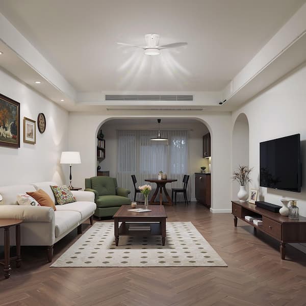 21 in. White 3-Speed Ceiling Fan with 3 Blades LED Flush Mount Light, Dimmable for Modern Indoor Rooms