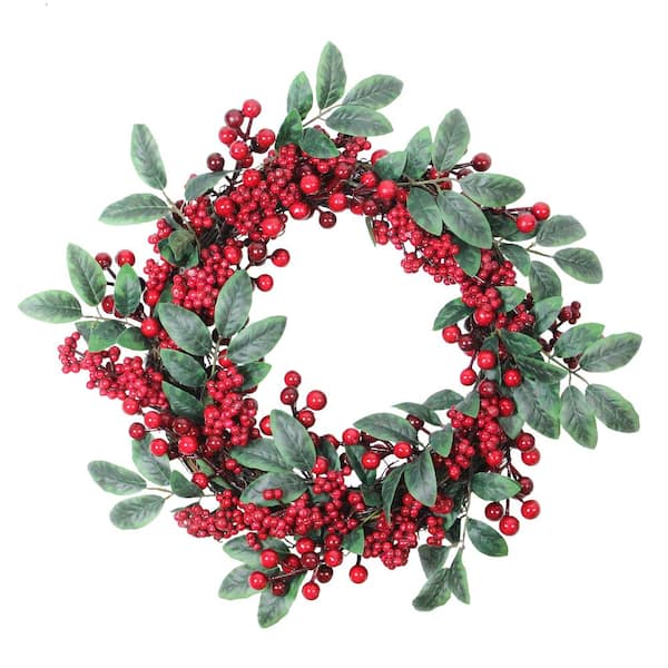 Northlight 18 in. Unlit Lush Red Berry and Deep Green Leaf Decorative Artificial Christmas Wreath