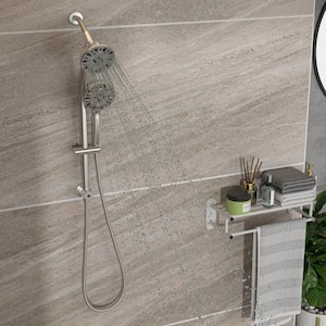 7-Spray Patterns 4.7 in. Wall Mount Dual Shower Heads Height Adjustable with Handheld Shower Faucet in Brushed Nickel
