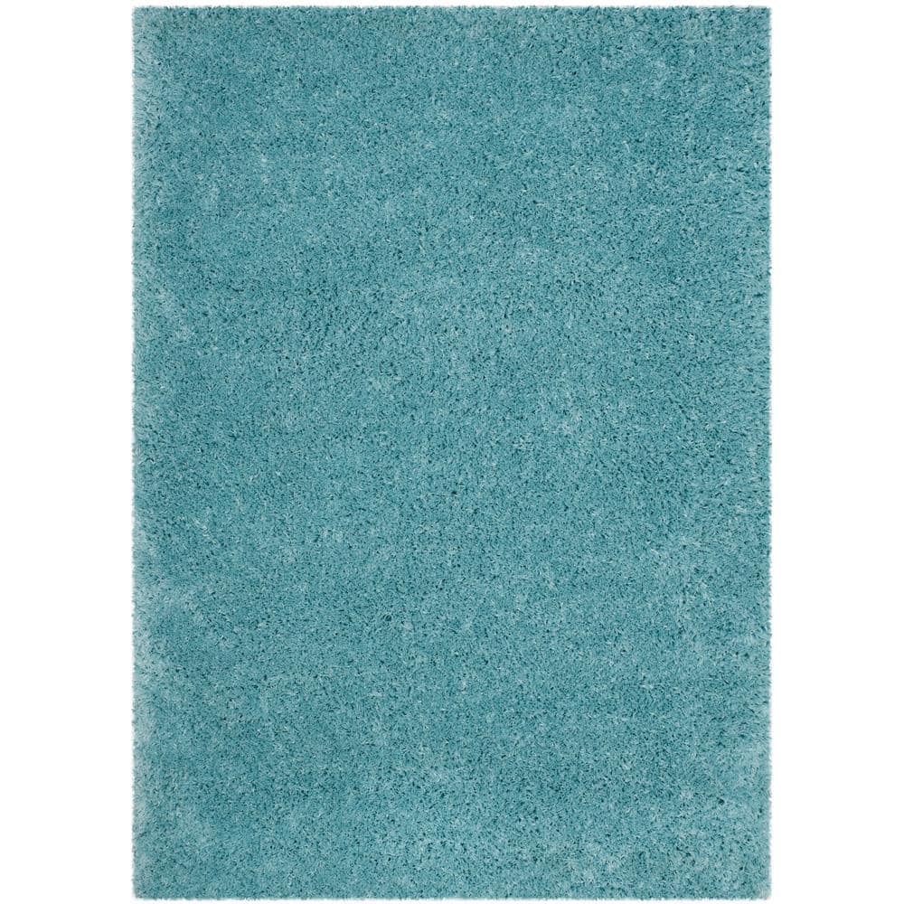 Blue 9' x 12' Solid Shag Synthetic Area Rug