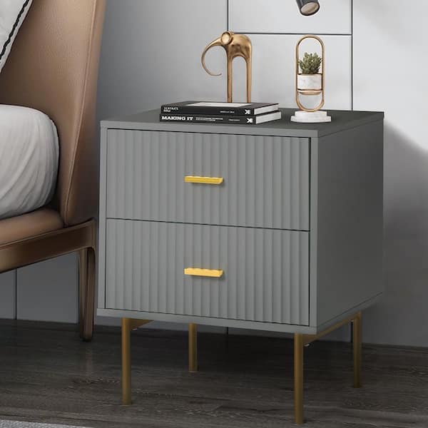 JAYDEN CREATION Orena 19.7 in. W x 15.7 in. D x 25.2 in. H 2-Drawer Grey Nightstand with Metal Legs and Ample Storage Space