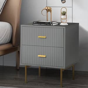 Orena 19.7 in. W x 15.7 in. D x 25.2 in. H 2-Drawer Grey Nightstand with Metal Legs and Ample Storage Space