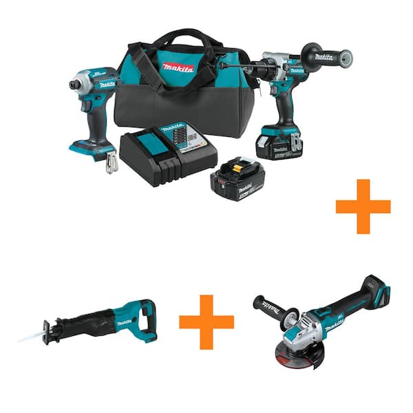 18V LXT Brushless 2-pc Combo Kit 5.0Ah with bonus 18V LXT Recipro Saw and 18V LXT Brushless X-LOCK Angle Grinder