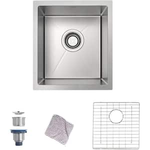 Brushed Nickel Stainless Steel 17 in. x 19 in. Single Bowl Undermount Kitchen Sink with Bottom Grid