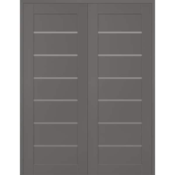 Belldinni Alba 64 in. x 96 in. Both Active 7-Lite Frosted Glass Gray Matte Composite Double Prehung Interior Door