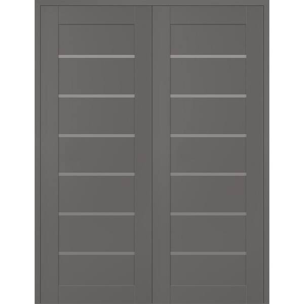 Belldinni Alba 60 in. x 80 in. Both Active 6-Lite Frosted Glass Gray Matte Composite Double Prehung Interior Door
