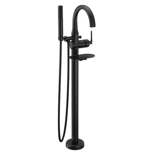 Bonacci 1-Handle Floor Mount Tub Filler Trim in Matte Black with Hand Shower (Valve Not Included)