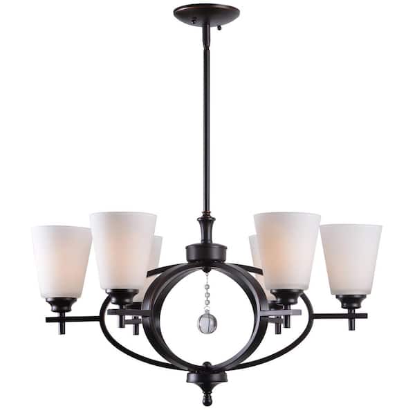 Kenroy Home Ollie 6 Light Bronze Chandelier with White Glass Shade