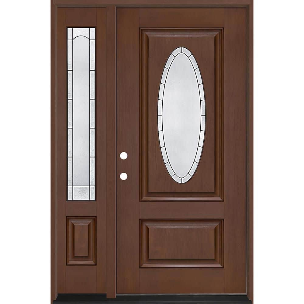 Regency 53 in. x 80 in. 3/4L Oval Empire Glass RHIS Chstnut Mahogany Fiberglass Prehung Front Door w/14in-Full SL 4-9/16 price history on PriceWatchPro