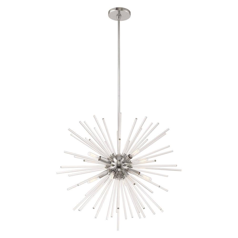 Polished Chrome and Clear Crystal 8-Light Pendant Chandelier