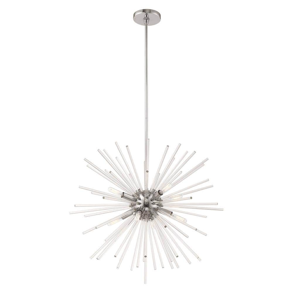Polished Chrome and Clear Crystal 8-Light Pendant Chandelier