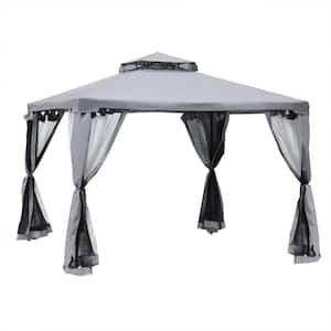 9.6 ft. x 9.6 ft. Gray Outdoor Pergola Gazebo Canopy with 2-Tier Roof and Netting