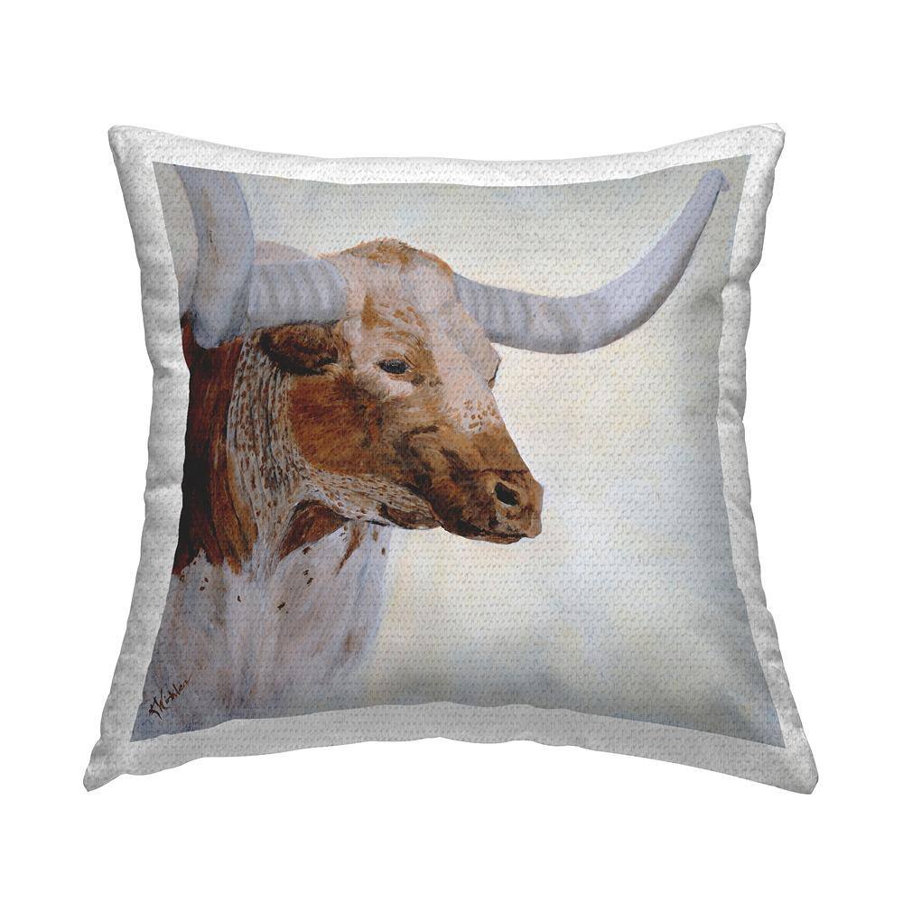 Stoic Longhorn Cattle Portrait Brown Square Outdoor Throw Pillow price history on PriceWatchPro