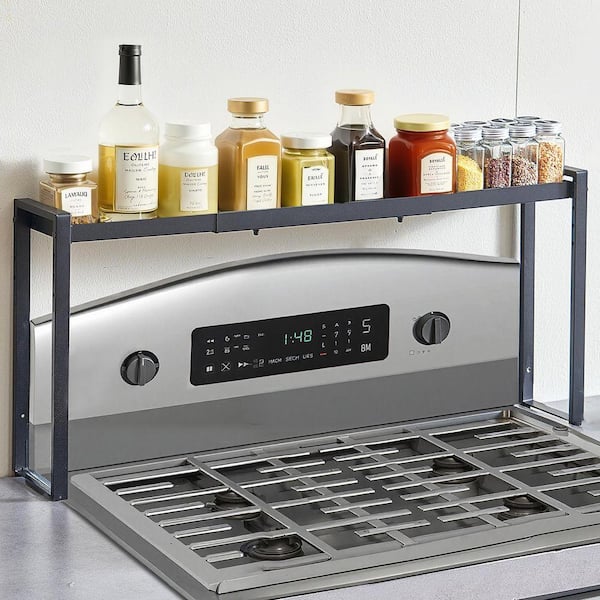 Over the Stove Shelf, Adjustable 27-33 in. Spice Organizer, 4-Level Expandable Height Spice Rack for Kitchen Stove Top
