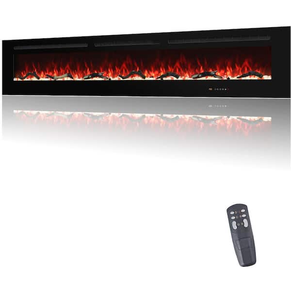 100 in. Electric Fireplaces Inserts Recessed and Wall-Mounted Fireplace with Thermostat, 13-Flame Colors, 1500W, Black