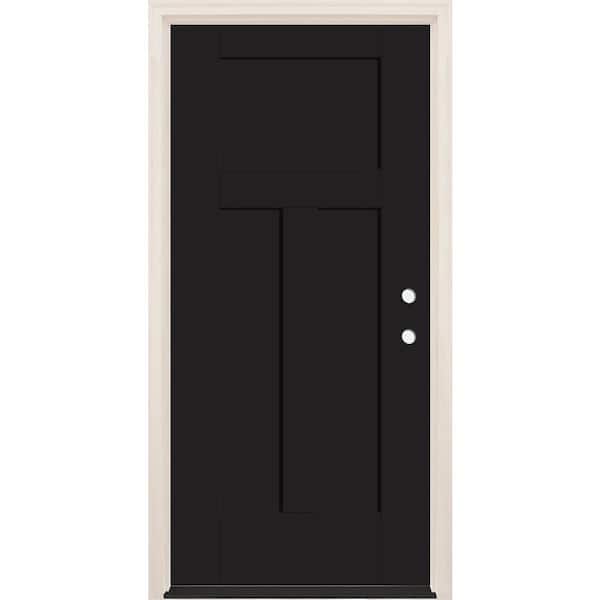 Builders Choice 36 in. x 80 in. 3-Panel Craftsman Left-Hand Onyx Fiberglass Prehung Front Door w/4-9/16 in. Frame and Bronze Hinges