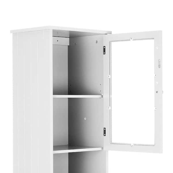 LORDEAR 13.4 in. W x 9.1 in. D x 66.9 in. H White Linen Cabinet