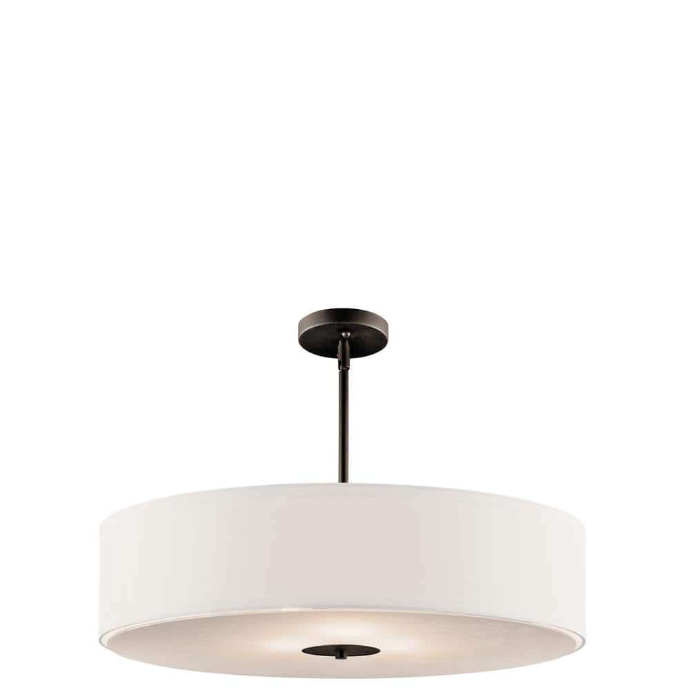 Transitional 24" Black Drum Pendant with White Shade
