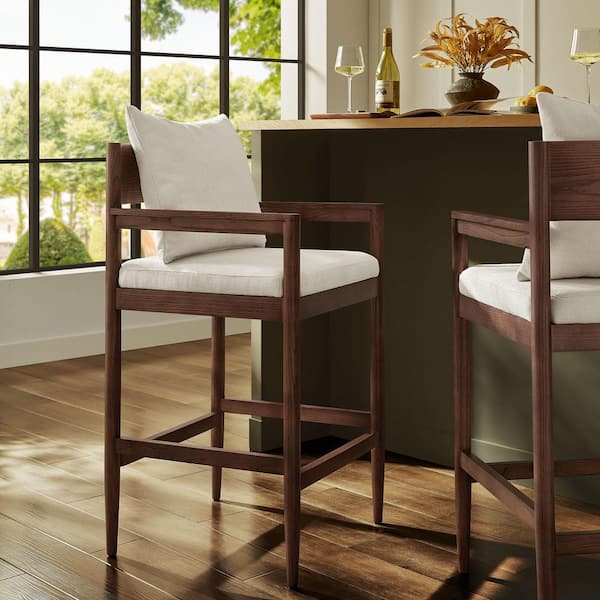 Remington 29 in. Barstool in Salt-Modern Upholstered Bar Height Stool with Back and Armrests
