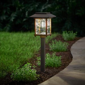 Parkwood 2-Tone Bronze and Gold LED Weather Resistant Outdoor Solar Path Light with Water Glass Lens and Vintage Bulb